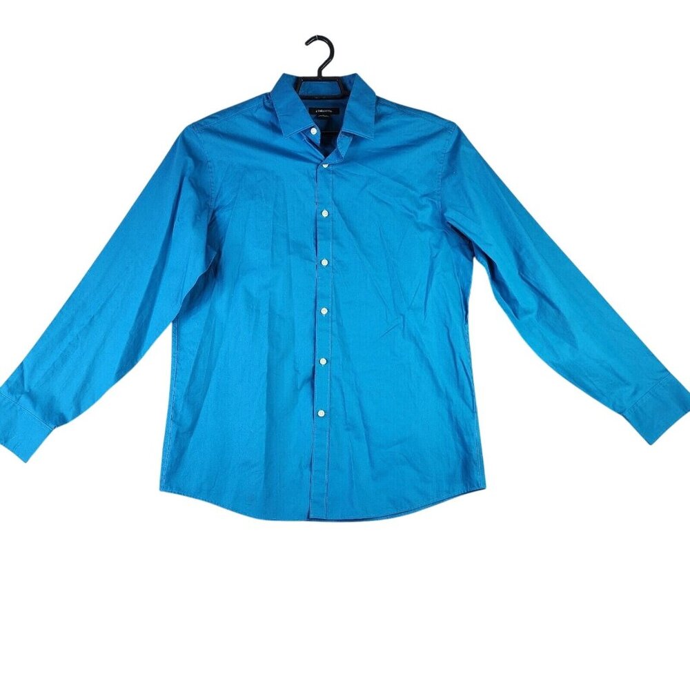 Mens Claiborn Blue Shirt Long Sleeve Button Down 100% Cotton Size L